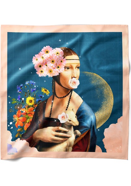 Çiçekli Kadın Desenli Bandana Fular