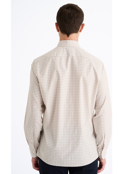 Erkek Kahverengi Cooper Fit Düğmeli Yaka Ekoseli Spor Gömlek fırsatları