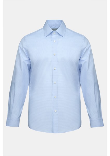 Erkek Mavi Cooper Fit Kravat Yaka Kazayağı Klasik Gömlek