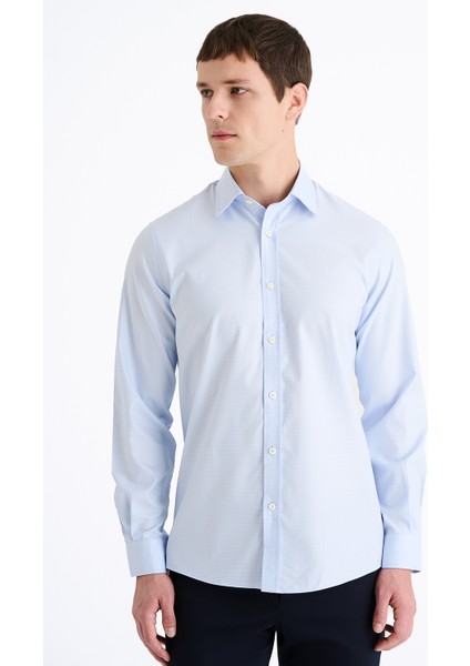 Erkek Mavi Cooper Fit Kravat Yaka Kazayağı Klasik Gömlek modelleri