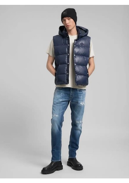 Erkek Lacivert Kapüşonlu Dolgulu Şişme Yelek