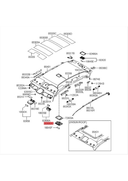 928002E000QS Araba Iç Çatı Merkezi Harita Hyundai Tucson 2005-2009 92800-2E000QS Için Assy Assy (Yurt Dışından) modelleri