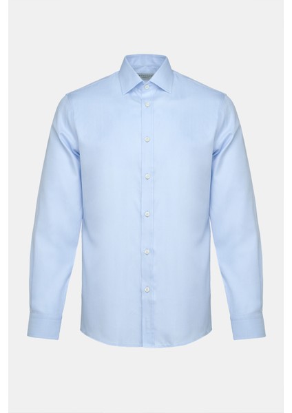 Erkek Mavi Cooper Fit Kravat Yaka Balıksırtı Klasik Gömlek