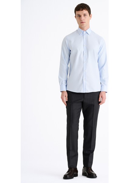 Erkek Mavi Cooper Fit Kravat Yaka Balıksırtı Klasik Gömlek fiyatları
