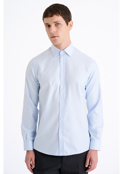 Erkek Mavi Cooper Fit Kravat Yaka Balıksırtı Klasik Gömlek modelleri