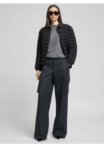 Kadın Koyu Gri Geniş Paça Kargo Pantolon