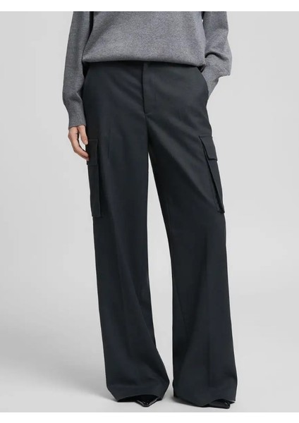 Kadın Koyu Gri Geniş Paça Kargo Pantolon fiyatları
