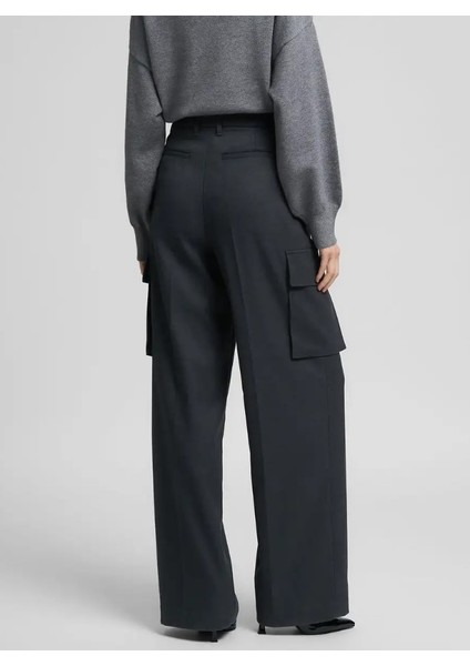 Kadın Koyu Gri Geniş Paça Kargo Pantolon modelleri