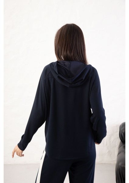 Kadın Rahat Kalıp Uzun Kollu Fermuarlı Modal Kumaş Cepli Kapüşonl fiyatları