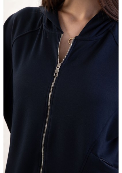 Kadın Rahat Kalıp Uzun Kollu Fermuarlı Modal Kumaş Cepli Kapüşonl indirimleri