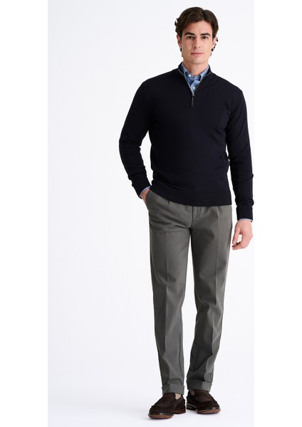 Erkek Lacivert Extrafine Yün Yarım Fermuarlı Kazak fiyatları