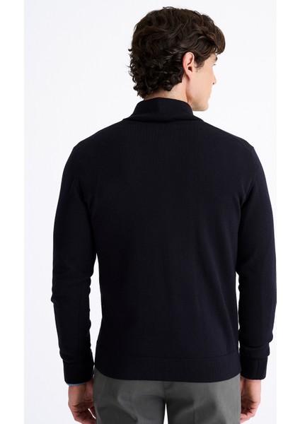 Erkek Lacivert Extrafine Yün Yarım Fermuarlı Kazak fırsatları