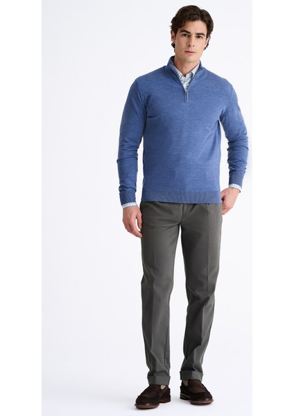 Erkek Koyu Mavi Extrafine Yün Yarım Fermuarlı Kazak fiyatları