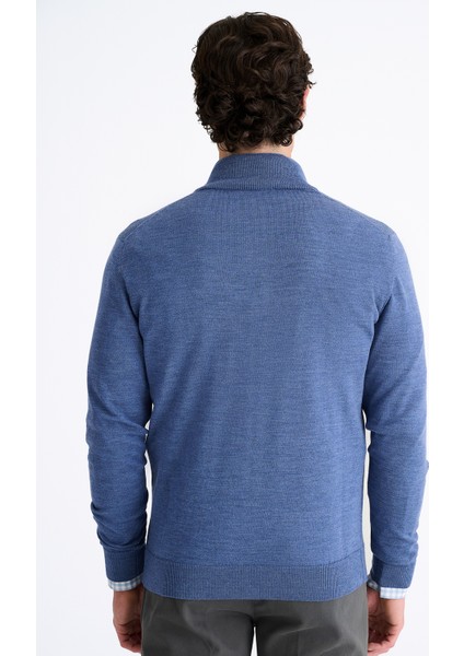 Erkek Koyu Mavi Extrafine Yün Yarım Fermuarlı Kazak fırsatları