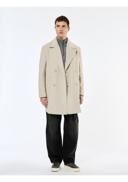 Uzun Kollu Cepli Düğmeli Kruvaze Yaka Uzun Kaşe Kaban modelleri