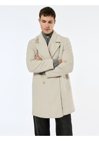 Uzun Kollu Cepli Düğmeli Kruvaze Yaka Uzun Kaşe Kaban fırsatları