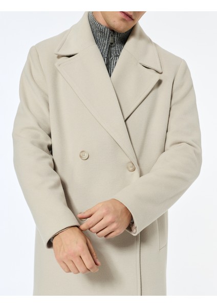 Uzun Kollu Cepli Düğmeli Kruvaze Yaka Uzun Kaşe Kaban indirimleri