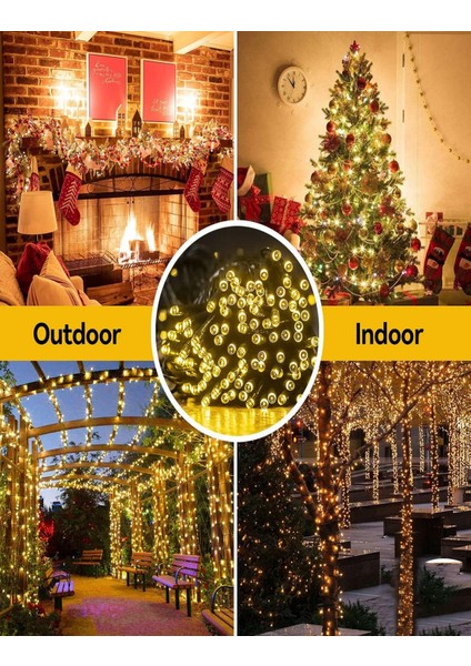 Solar 100 Ledli 12 Metre Gün Işığı Bahçe Aydınlatma Dekorasyon Güneş Enerjili LED Sarı Işık Yılbaşı fırsatları