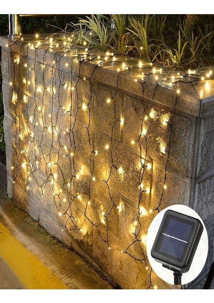 Solar 100 Ledli 12 Metre Gün Işığı Bahçe Aydınlatma Dekorasyon Güneş Enerjili LED Sarı Işık Yılbaşı indirimleri
