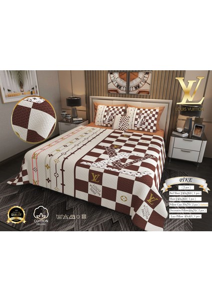 Çift Kişilik Pike Takımı Pamuklu Kumaş Jakar Dokuma Kapitone Dikişli 3D Dijital Baskılı 7 Parça-Lüks Duvet Cover Set Model. fiyatları