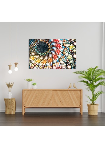 Rengarenk Geometrik Soyut Cam Tablo
