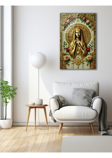 Altın Kadın Gül Motifleri Cam Tablo