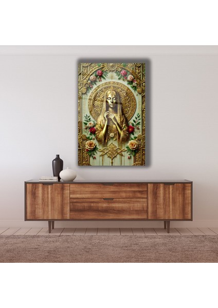 Altın Kadın Gül Motifleri Cam Tablo indirimleri