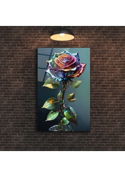 Modern Renkli Yapraklı Gül Cam Tablo fiyatları
