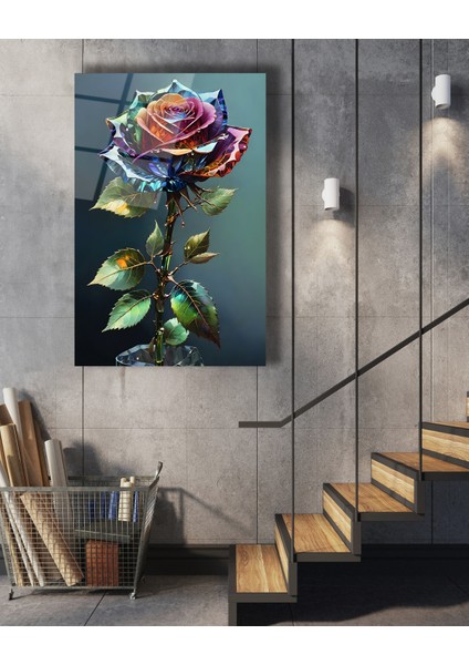 Modern Renkli Yapraklı Gül Cam Tablo fırsatları