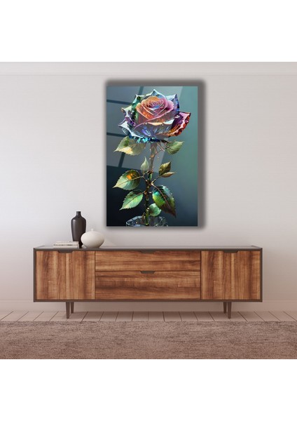 Modern Renkli Yapraklı Gül Cam Tablo indirimleri