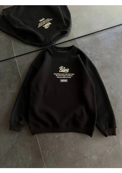 Kışlık Bisiklet Yaka Ön ve Arka Baskılı Sweatshirt