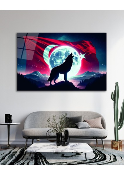 Bozkurt ve Türk Bayrağı Cam Tablo