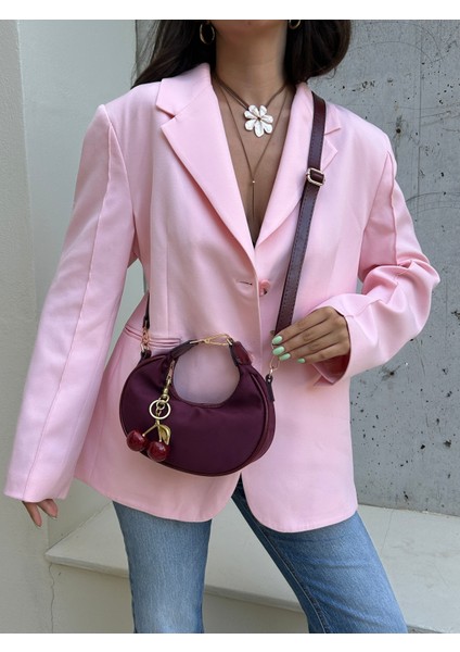 *** Bordo Süet Kadın Omuz Çantası Kiraz Charm Hediyeli fiyatları