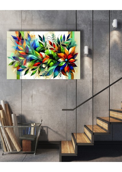 Rengarenk Yaprak Detaylı Cam Tablo modelleri