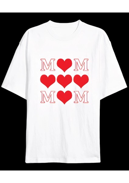 Anneler Gününe Özel Tasarım Mom Kalp Baskılı Tshirt