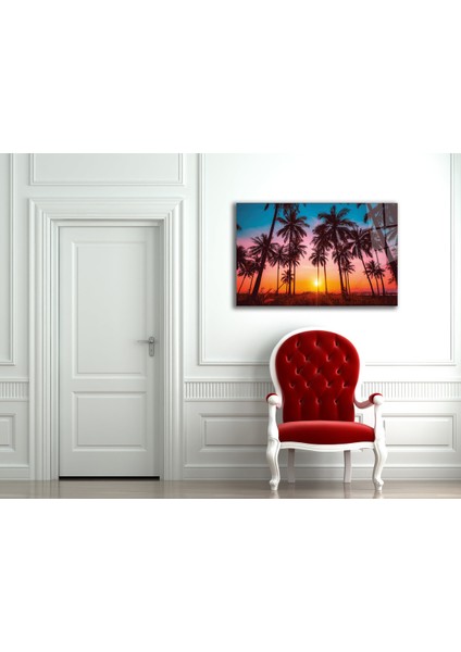 Günbatımı Manzara Palmiyeler Cam Tablo fiyatları