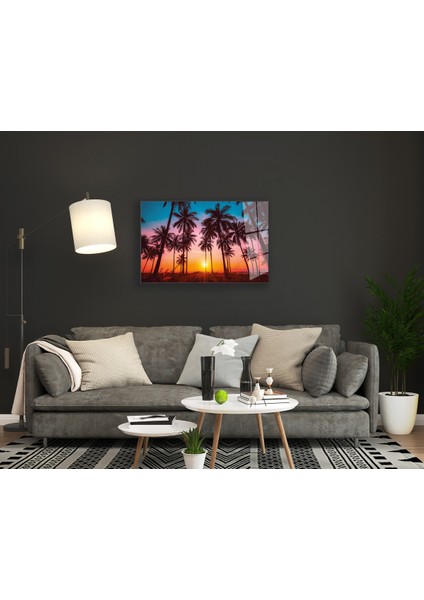 Günbatımı Manzara Palmiyeler Cam Tablo modelleri