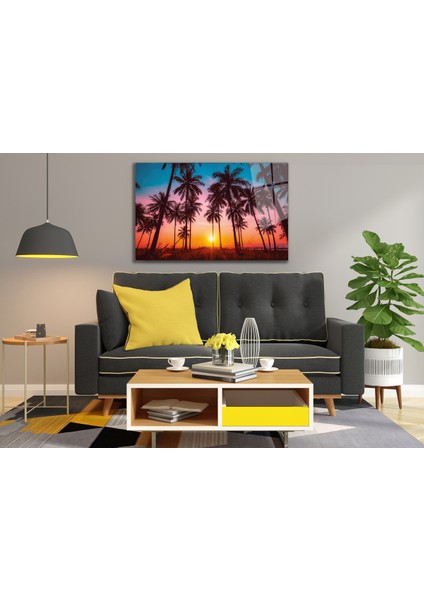 Günbatımı Manzara Palmiyeler Cam Tablo fırsatları