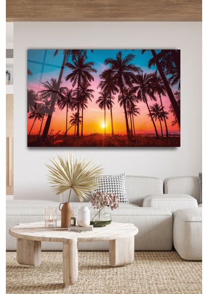 Günbatımı Manzara Palmiyeler Cam Tablo indirimleri