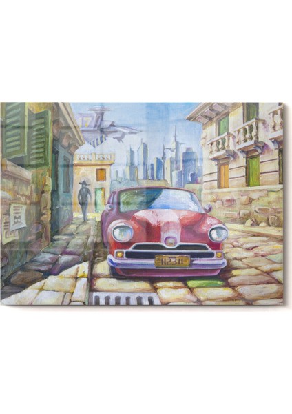 Kırmızı Vintage Araba | Araba Temalı Cam Tablo | 50X70 cm fırsatları