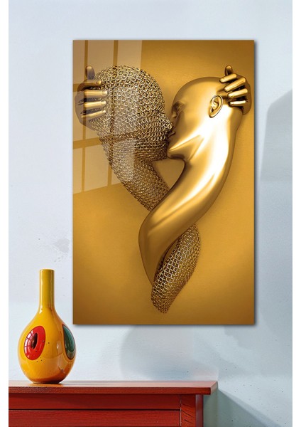 Modern Heykel Aşkı Temperli Cam Tablo, Ev ve Ofis Duvar Dekoru Hediyelik Büyük Tablo Dayanıklı Cam