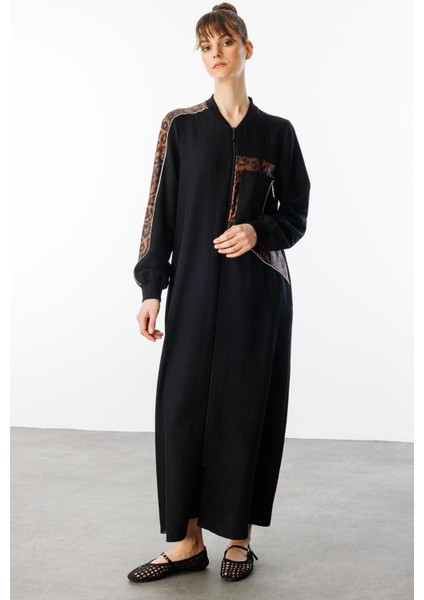 Ht Leopar Ince Ipekçe Dökümlü Spor Zamansız Kap Ferace-Siyah