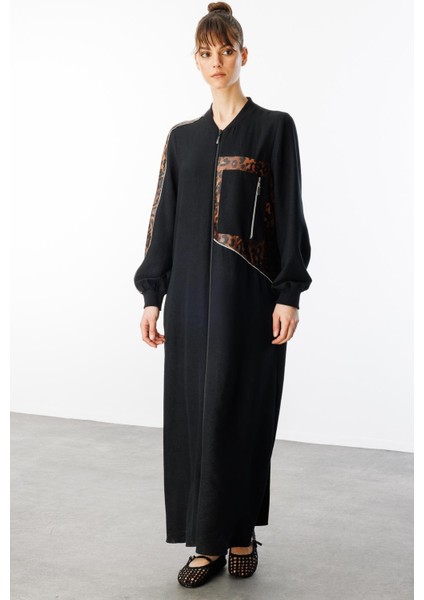 Ht Leopar Ince Ipekçe Dökümlü Spor Zamansız Kap Ferace-Siyah fiyatları