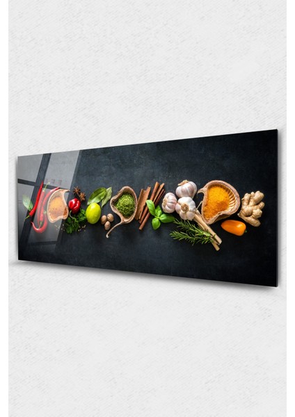 Baharatlar Cam Tablo Restoran ve Mutfak Tablo Nane Kırmızı Biber Sarımsak Limon Tarçın Kimyon Dekoru modelleri