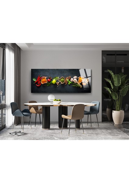 Baharatlar Cam Tablo Restoran ve Mutfak Tablo Nane Kırmızı Biber Sarımsak Limon Tarçın Kimyon Dekoru fırsatları