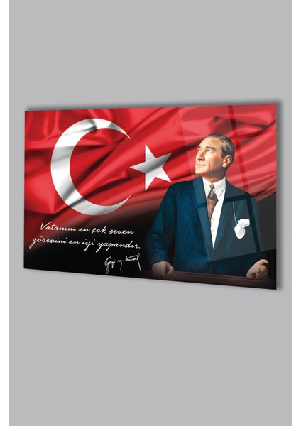 Atatürk Portre ve Türk Bayrağı Vatanını En Çok Seven Görevini En Iyi Yapandır Cam Tablo, Hediyelik fiyatları
