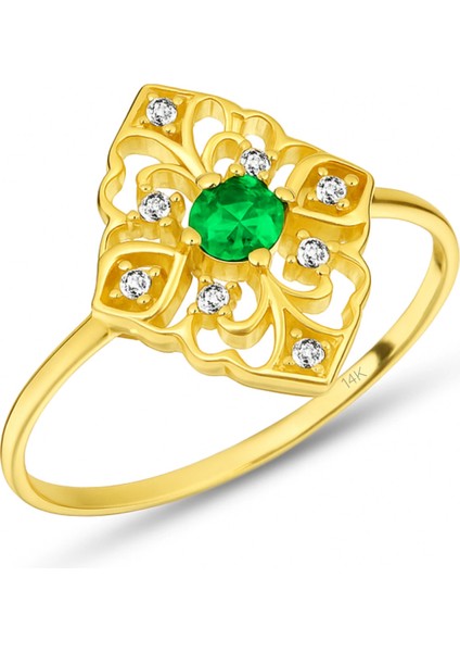 14 Ayar Altın Yeşik Zümrüt Ince Yüzük fiyatları