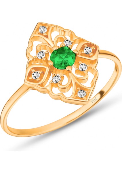 14 Ayar Altın Yeşik Zümrüt Ince Yüzük fırsatları