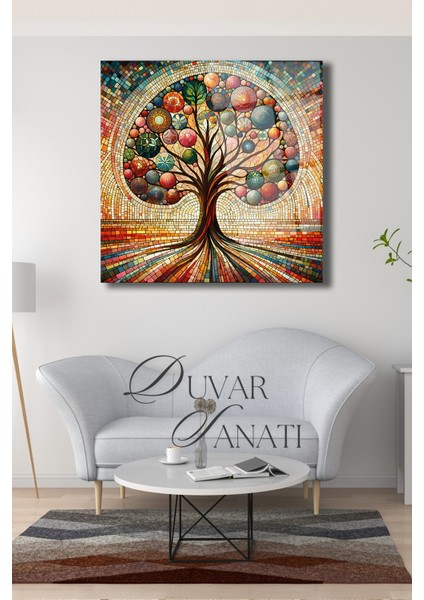 Rengarenk Hayat Ağacı Kare Cam Tablo, Modern Ev Salon Ofis Dekorasyonu Büyük Duvar Dekoru fırsatları