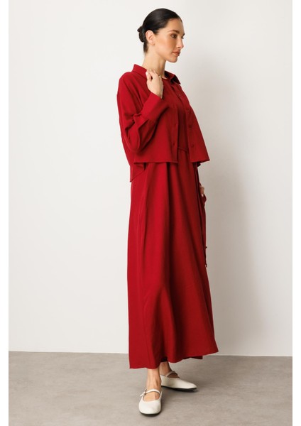 Aller Üst Beden ve Jile Iç Kombin Ipekçe Elbise Ferace-Bordo fiyatları